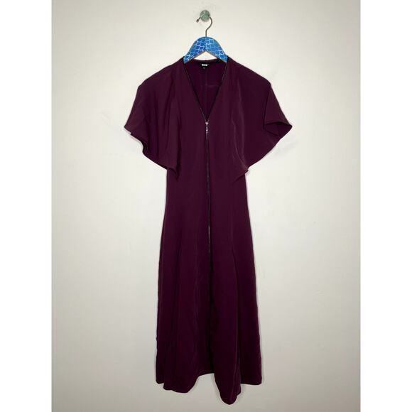 TED BAKER LONDON Kasiane Burgundy Poplin Exposed Zip Hourglass Midi Dress Sz XS - Picture 11 of 11